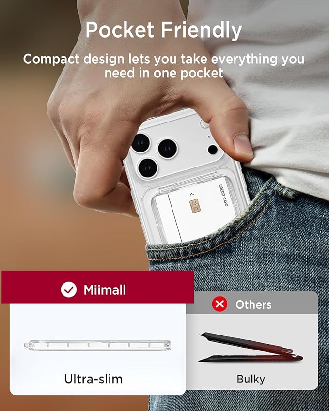 Miimall Clear for MagSafe Wallet with Stand, 2-Card Holder for iPhone 17/16/15/14/13/12 Pro Max Plus Air, Pixel 10 Series, Ultra Thin Slim Strong Magnetic Phone Wallet Stick for iPhone Transparent