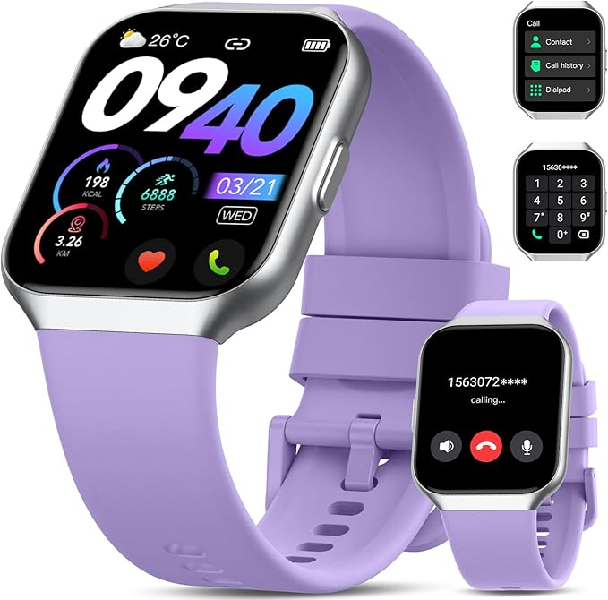 Smart Watch, 1.96" LCD Smartwatch for Men Women IP68 Waterproof, 110+Sport Modes, Fitness Activity Tracker, Heart Rate Monitor Sleep Step Counter for Android iPhone, Snow-Blue Violet