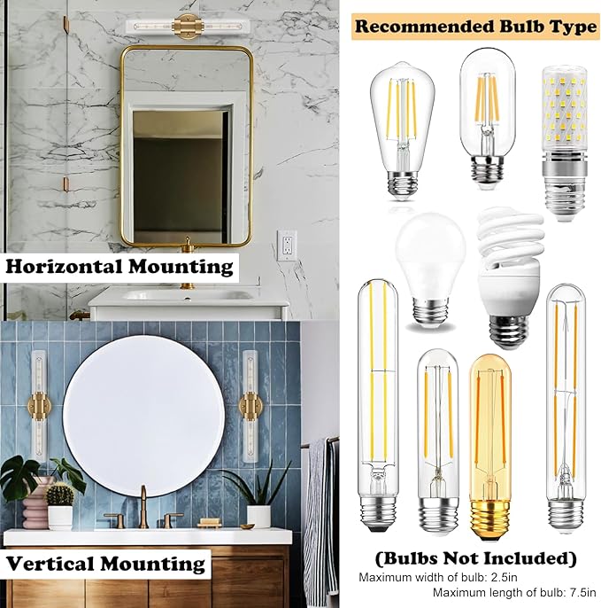 Modern Gold Wall Sconce with Clear Glass Shade 2-Light Bathroom Vanity Lights 20-Inch Brass Glass Wall Light Fixtures for Hallway Staircase Living Room
