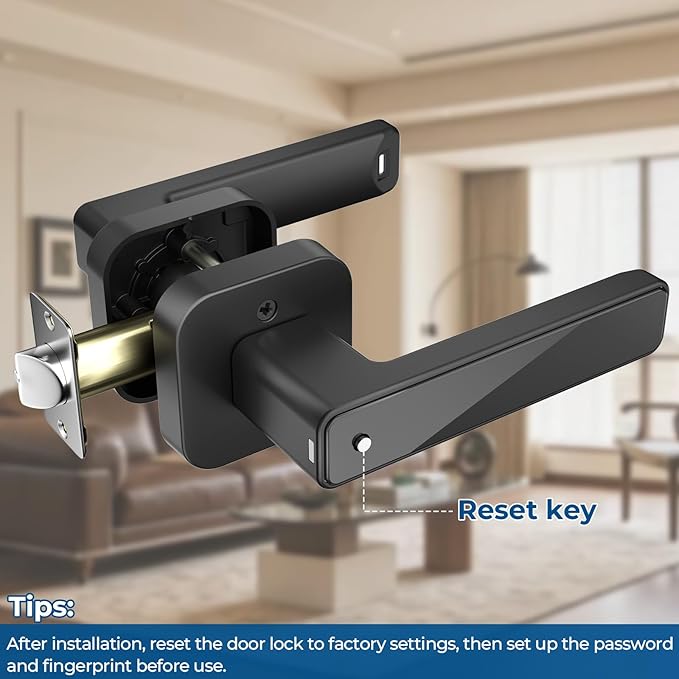 FITNATE Smart Fingerprint Door Lock, Keyless Entry Door Lever with APP, IC Card, Code, Key & Biometric Unlock for Bedroom, Home, Hotel, Office, Apartment