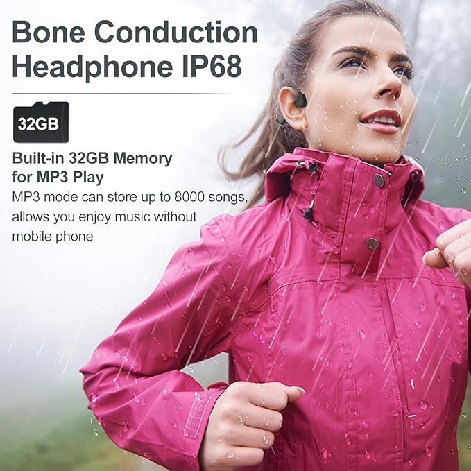 Bone Conduction Swimming Headphones,Waterproof IP68,Bluetooth 5.4, Built-in 32GB TF Swimming Headphones Underwater Music Player, Open Ear Bluetooth Earbuds (Black)