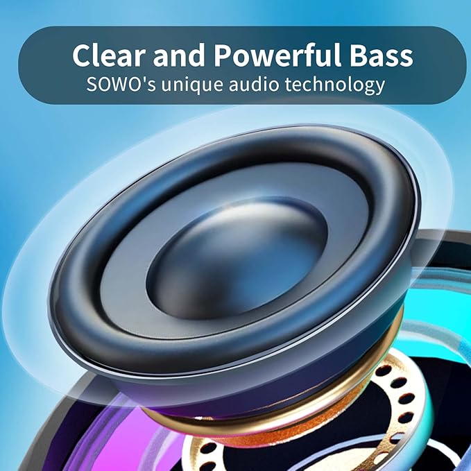 SOWO Shower Bluetooth Speaker Waterproof - Small Portable Wireless Clip Speaker with Louder Volume and Powerful Bass - Colorful Lights and 10H Playtime - Lightweight for Camping,Kayak,Boat - Blue