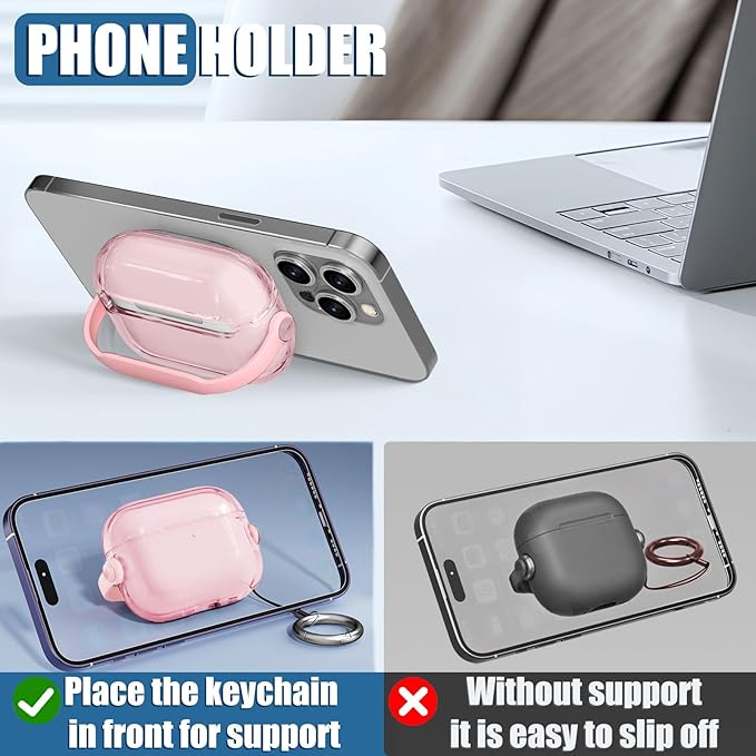 for Airpods Pro 3 Case,Safety Lock Cases for Apple Airpod Pro 3 (2025) with Phone Stand & Cleaner Kit,Drop Protection Air pods Pro3 Case Cover for Men Women with Keychain,Clear Pink