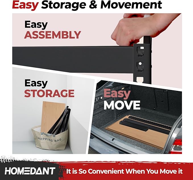 HOMEDANT 39.8" W 5 Tier Heavy Duty Garage Shelving Adjustable Metal Rack Storage Shelves Standing Shelf Unit Organizers Pantry Closet Black 1Pack