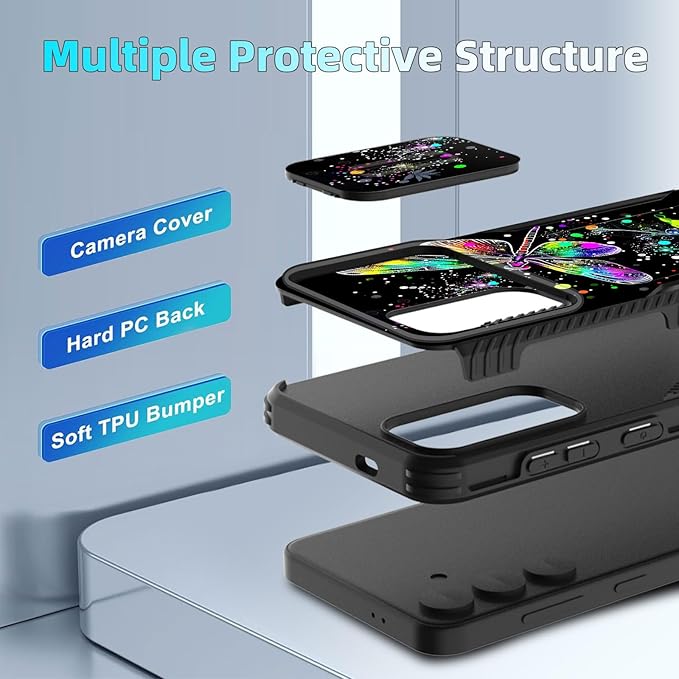 for Galaxy S25 FE Case Built in Slide Camera Lens Cover,Heavy Duty Shockproof Protection Dual Layer Case for Samsung Galaxy S25 FE 6.7" 2025,Dragonfly and Daisy Flower