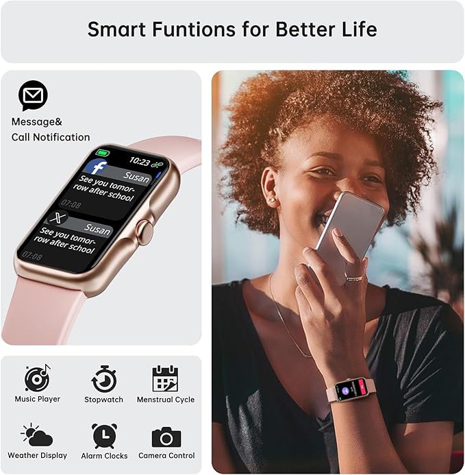 Health Fitness Tracker, Smart Watch with 24/7 Heart Rate and Blood Oxy-gen Monitor, Sleep Tracker with IP68 Waterproof, Activity Tracker Pedometer Step Counter for Women Men (Deep Pink)