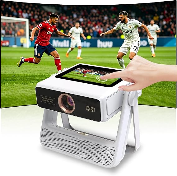 Aepuesem Smart Projector with 7" Touchscreen, Native 1080P 4K Supported Portable Projector, WiFi 6 & Bluetooth Audio, Auto Focus & Keystone, 180° Stand, Built-in Apps, 60-300" Home Movie Projector