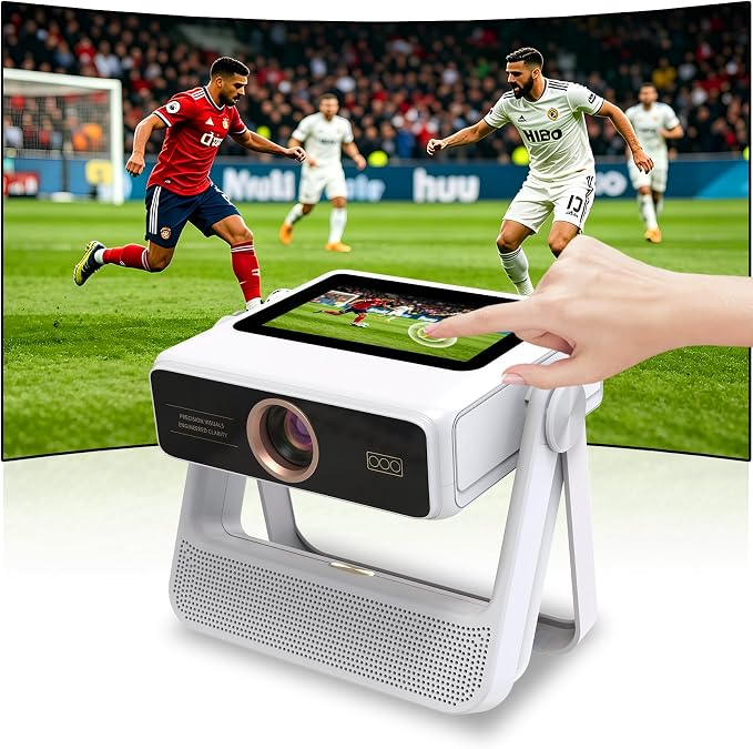 Aepuesem Smart Projector with 7" Touchscreen, Native 1080P 4K Supported Portable Projector, WiFi 6 & Bluetooth Audio, Auto Focus & Keystone, 180° Stand, Built-in Apps, 60-300" Home Movie Projector