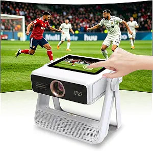 Aepuesem Smart Projector with 7" Touchscreen, Native 1080P 4K Supported Portable Projector, WiFi 6 & Bluetooth Audio, Auto Focus & Keystone, 180° Stand, Built-in Apps, 60-300" Home Movie Projector
