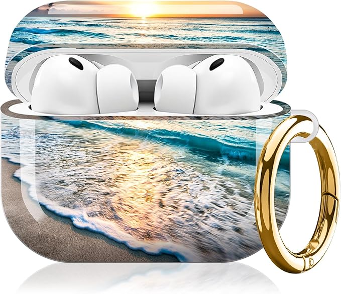 Compatible with AirPod Pro 3 (2025),Cute Case Cover for Women & Men, Full Protection Shockproof Hard Case with Keychain, Wireless Charging Case Accessories(Sunny Beach)