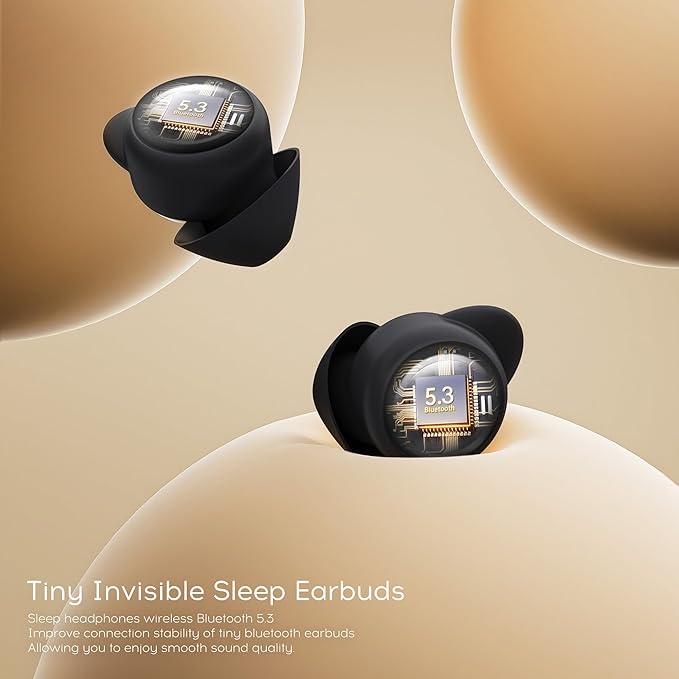 sunvito Sleep Earbuds for Side Sleepers, Mini Invisible Wireless Bluetooth 5.3 Micro Sleep Headphones, Hidden Earbuds for Small Ears Sleeping, Working, Hiking, Exercise(Black)