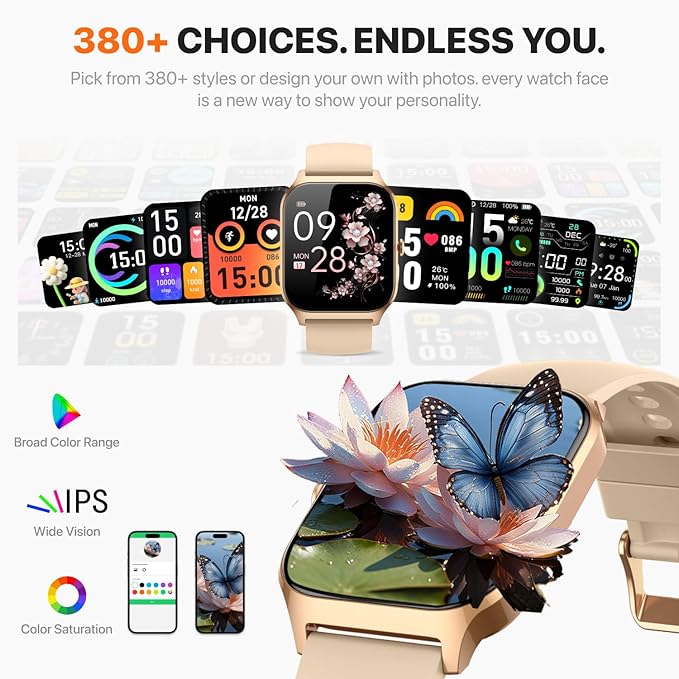 Smart Watch for Women Men,(Answer/Make Call) 1.83'' HD Fitness Activity Tracker Smartwatch for Android iPhone iOS Compatible,IP68 Waterproof Step Counter with Sleep Monitor (Modern, Gold, 1.83)