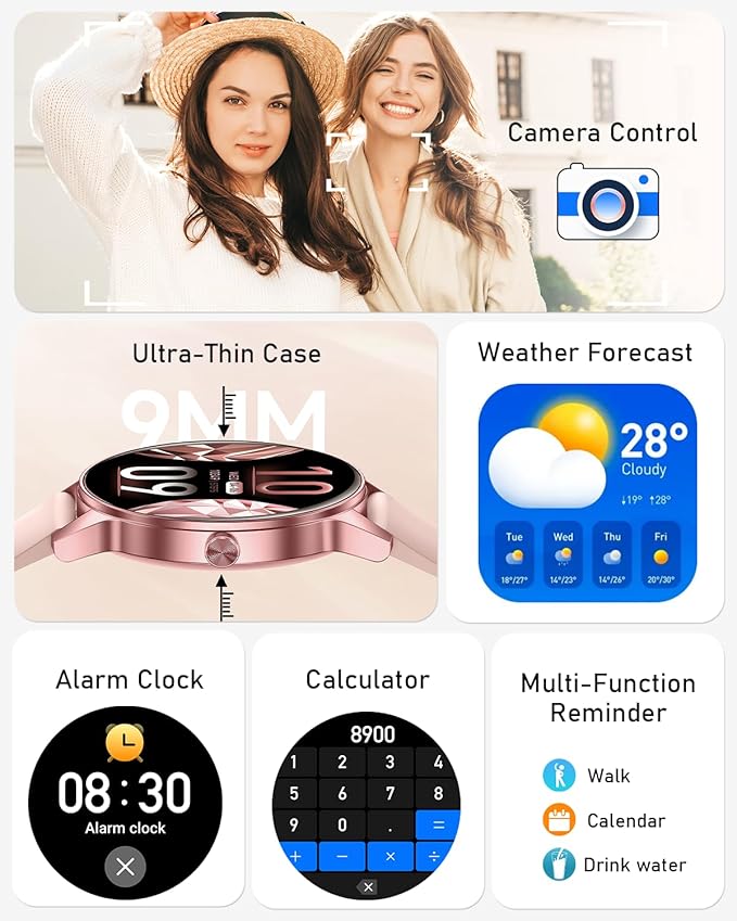 Smart Watch for Women, Answer/Make Call,1.27'' Touchscreen, 120+ Sports Modes Fitness Tracker, 24H Heart Rate/Sleep/Menstrual Cycle/IP68 Fitness Watch for Android iOS, 4 Straps (Pink)