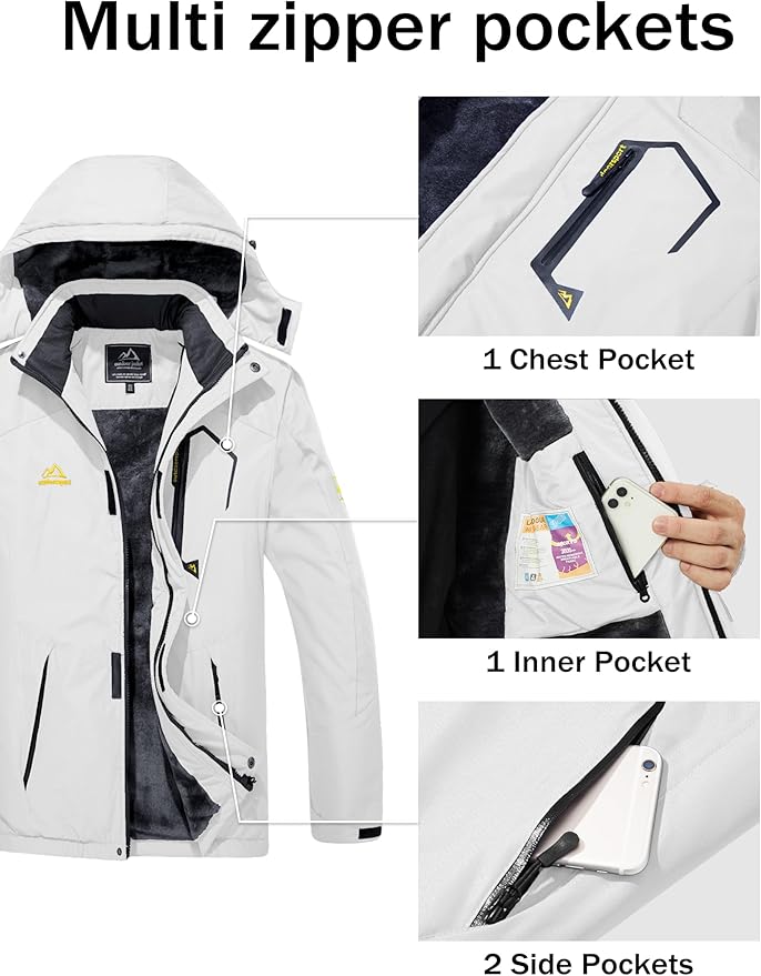 MAGCOMSEN Men's Winter Coats Water Resistant Ski Snow Jacket Warm Fleece Jacket Parka Raincoats With Hood Multi-Pockets
