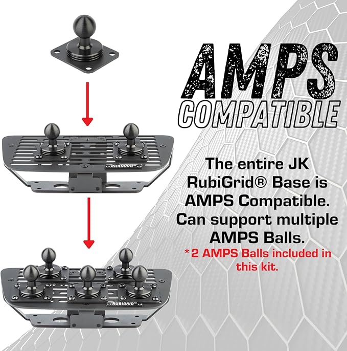 Bulletpoint Dash Cell Phone Holder Compatible with 2011-2018 Jeep Wrangler JK JKU 20mm Ball Mount (RubiGrid Multi-Device)