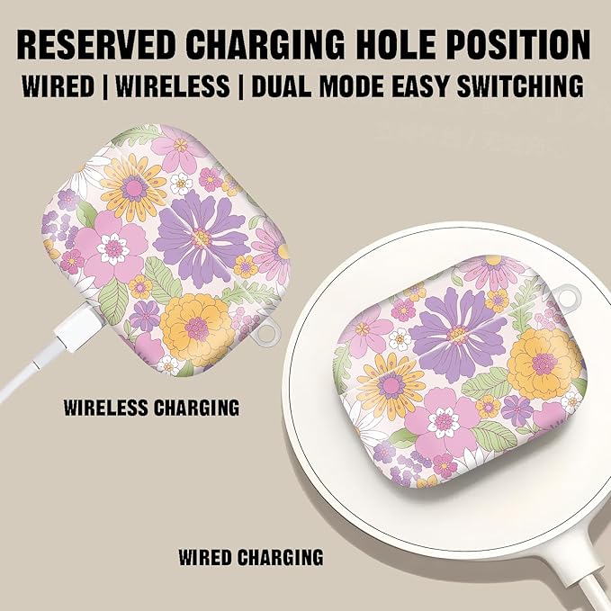 Compatible with AirPod Pro 2nd//1st Generation Case Cover with Key Chain,Full Protective Shockproof Wireless Headphone Case for Airpod Pro 2023/2022/2019（Beautiful Garden）