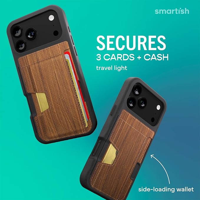 Smartish® iPhone 17 Pro Max Wallet Case - Wallet Slayer Vol. 2 [Slim + Protective] Credit Card Holder w/Kickstand - Drop Tested Hidden Card Slot Cover for Apple iPhone 17 Pro Max - Walnut Woods