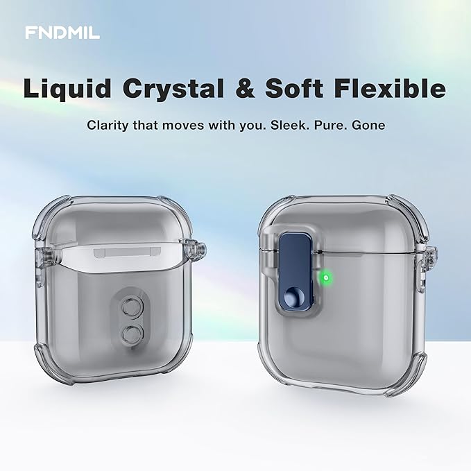 Case for AirPods 1/2 Case Cover with [Lock Safety & Pop Up][Military Shockproof] Anti-Yellow Transparent Soft TPU Wireless Charging for AirPods 1st/2nd Generation Case with Keychain,Clear Black