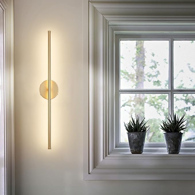 Battery Operated Wall Sconces, Dimmable Wall Sconces Set of Two, 350°Rotate, 3000K LED Gold Wireless Wall Light for Living Room, Bedroom, Hallway, 32.2 Inch (2 Pack)