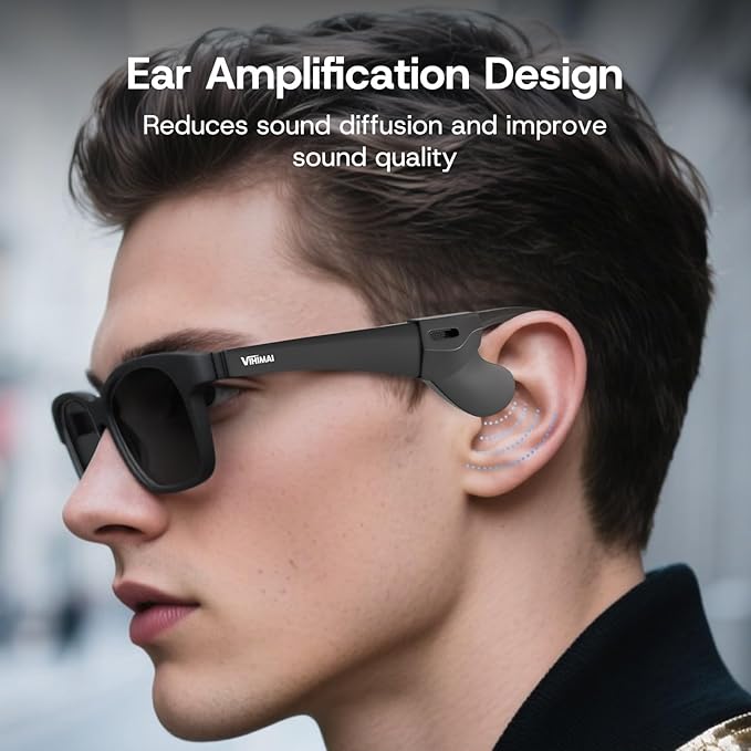 Smart Glasses, Polarized Sunglasses with Bluetooth 5.3 Speaker for Men and Women, UV400 Protection with Voice Control & Volume Control - Black