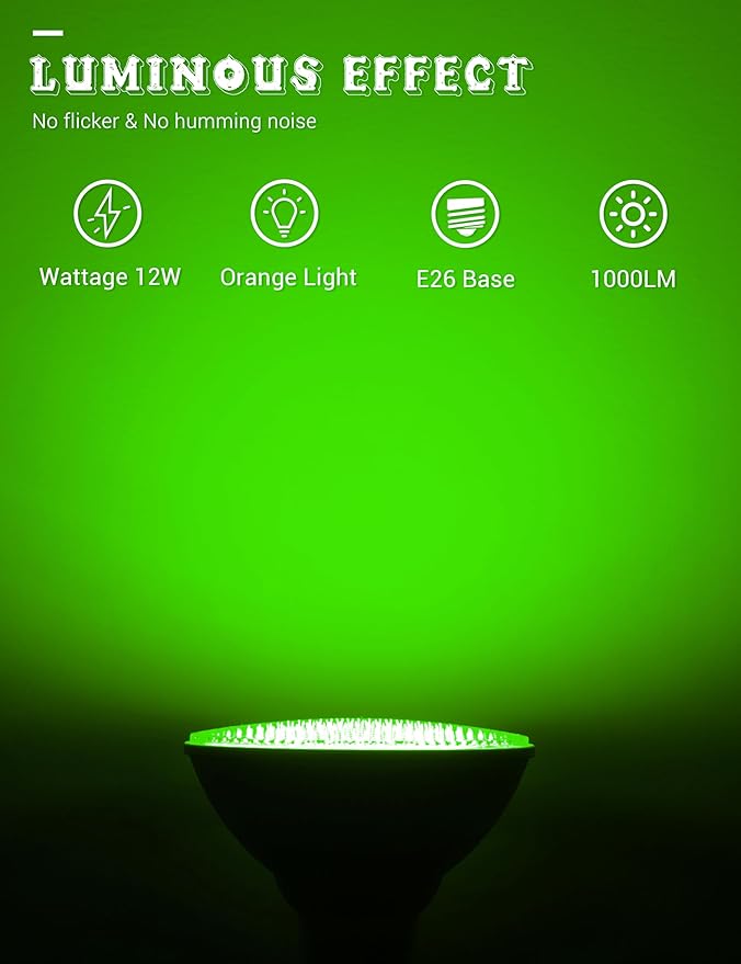 JandCase Halloween Green Light Bulb Outdoor, LED PAR30 Green Flood Lights 12W(100W Equivalent), E26 Colored Light Bulbs for Porch Home Lighting, Theme Party Decor, Courtyard, Not-Dimmable, 2 Pack