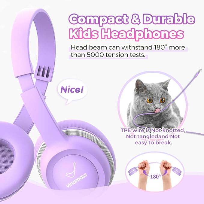 Kids Headphones - Wired with 3.5mm Jack, Volume Limiting for Kids, Adjustable for Boys/Girls/School