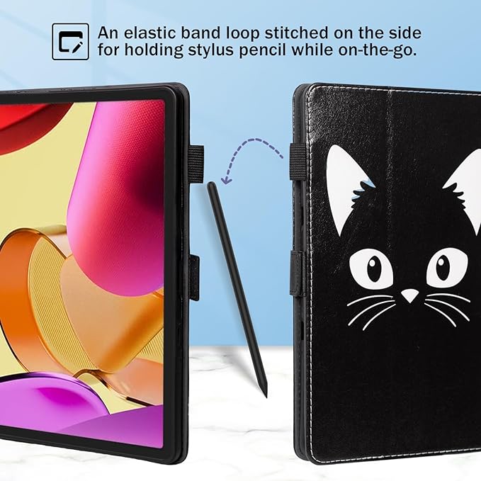 Dteck for Amazon Fire Max 11 Tablet Case 11" (13th Generation) 2023, PU Leather Shell TPU Back Cover Fold Stand Case with Auto Sleep Wake, Adjustable Viewing Angles, Cute Folio Slim Case, Black Cat