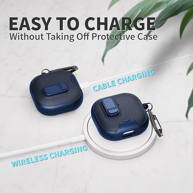 for AirPods 4 Case with Lock,TPU Leather Texture Protective Durability Anti-Lost & Shockproof Protective Cover Accessories with Cleaning Kit in Keychain for Apple AirPods 4 Generation (Midnight Blue)