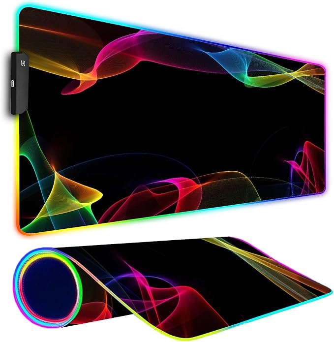 RGB Gaming Mouse Pad, Large Mousepad with Led Light, Gaming Accessories Keyboard Pad for Desk, Non-Slip Rubber Base Big Mouse Mat for Gamer, 31.5 X 11.8 Inch, Colorful