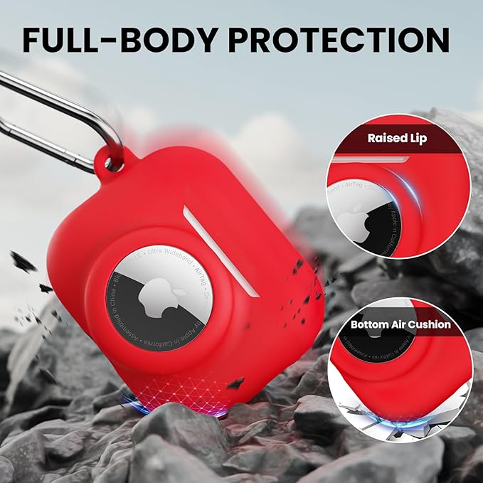 2 in 1 Silicone Case Compatible with AirPods Pro 3 and AirTag 2/1, Shockproof Protective Case Cover for AirPods Pro 3rd Generation 2025 with Cleaner Kit & Carabiner (Red)