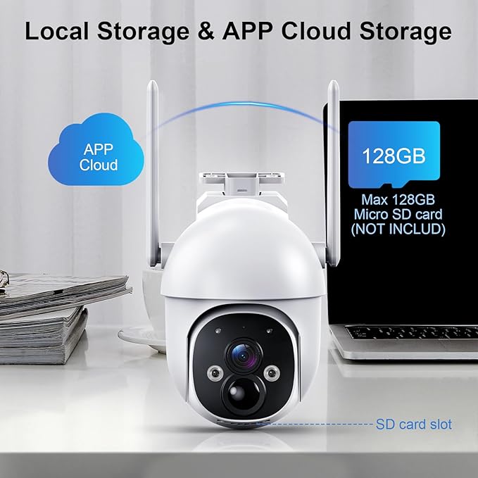2K Solar Security Cameras Wireless Outdoor, 360° View WiFi Cameras for Home Security with PIR Detection, 2-Way Audio, IP65 Waterproof Spotlight Siren Alarm, SD/Cloud Storage Only 2.4Ghz WiFi