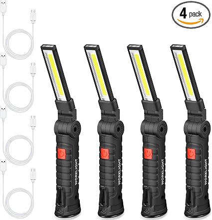 Honoson 4 Pcs COB Work Light Rechargeable Magnetic 360 Rotate,Small