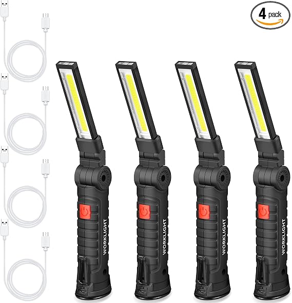 Honoson 4 Pcs COB Work Light Rechargeable Magnetic 360 Rotate,Small
