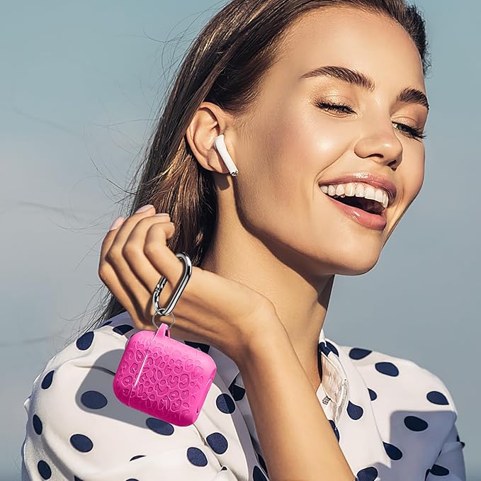 for Airpod Case & 2nd Generation Case Leropard Engraved Skin Cover Compatible with Apple AirPods 2nd/1st Charging Cute Soft Silicone Full Protective, Front LED Visible,Rose Pink