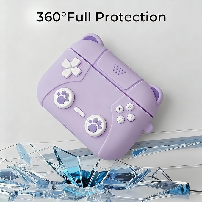 Compatible with Airpods Pro 3 Case 2025 Cute 3D Game Console for Air pod Pro 3 Cover with Keychain Shockproof Protective Silicone Case for Airpods Pro 3 Gen for Women Girls (Purple Cat)