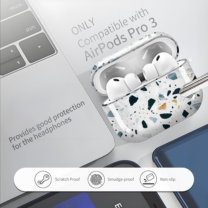 Compatible with AirPods Pro 3 Case 2025 for Women Girls – Cute Shockproof Protective Cover with Gold Round Buckle, Anti-Drop Soft Case for AirPod Pro 3rd Gen (Marble Stone)