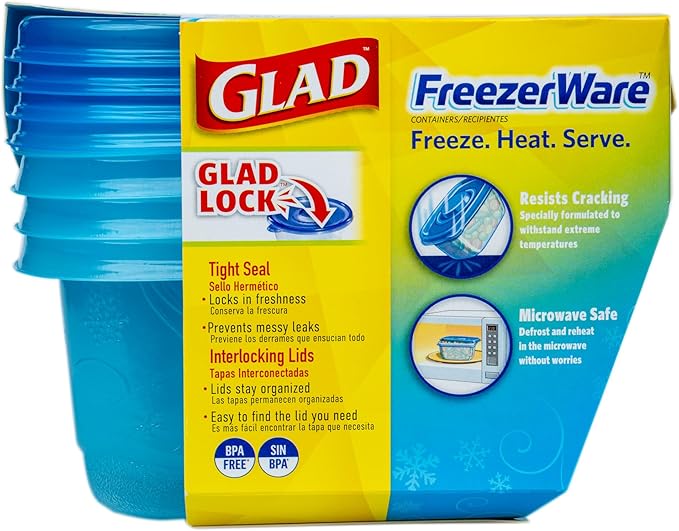 Glad GladWare Freezerware Food Storage Containers - Small Rectangle - Meal Container Holds up to 24 Ounces of Food - Lock Tight Seal, 4 Count