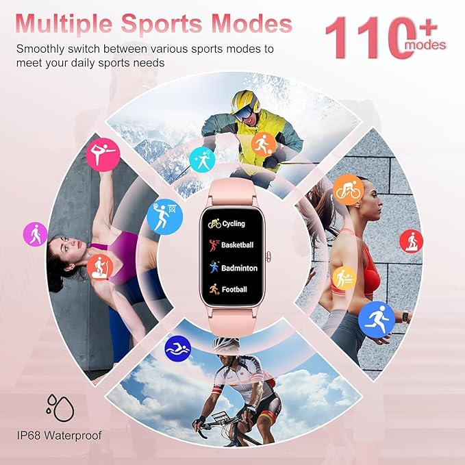 Smart Watch for Men Women, 1.57" Smartwatch (Answer/Make Call) , Fitness Tracker with 110+ Sport Modes, Heart Rate/Sleep Monitor, IP68 Waterproof, Bluetooth Calls, Smartwatches for Android iOS Pink