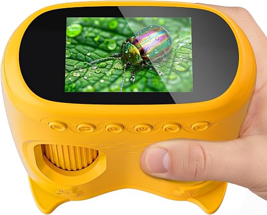2-in-1 Kids Microscope Telescope, Temodu 2.0" 1000X Digital Microscope for Kids, HD Portable Education Telescope for Kids Birthday Festival Gift, Science Fun Toys for Children Age 4-12 (Yellow)