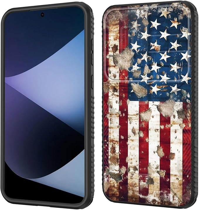 for Galaxy A35 5G Case Built in Slide Camera Lens Cover,Heavy Duty Shockproof Protection Dual Layer Case for Samsung Galaxy A35 5G 6.6 inch 2024,Rustic American Flag