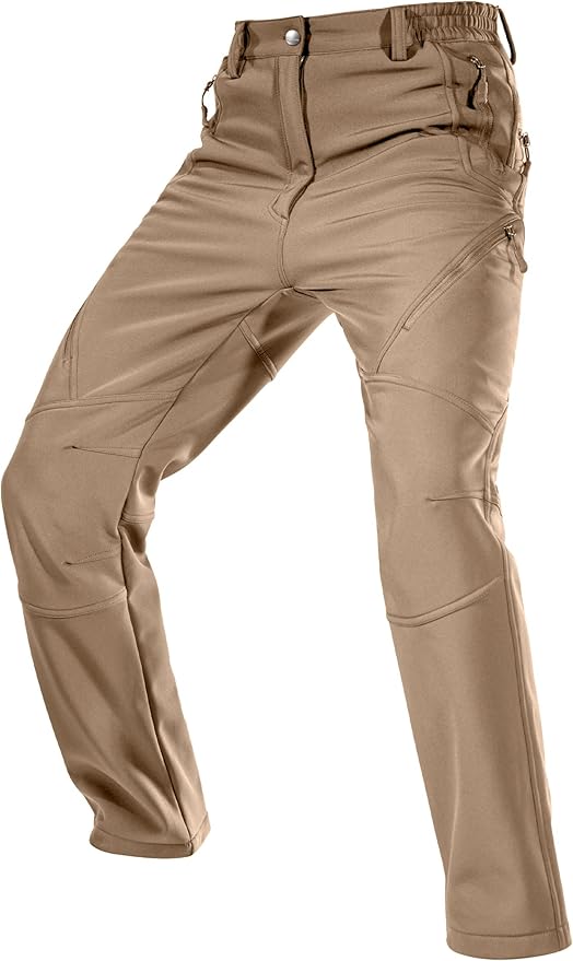 FREE SOLDIER Men's Fleece Lined Outdoor Cargo Hiking Pants Water Repellent Softshell Snow Ski Pants with Zipper Pockets