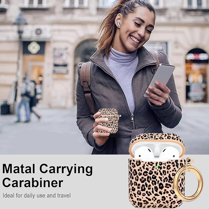 Cheetah Silicone Case Compatible with Airpods Case, Gawnock Soft Earpod Case Cover Flexible Compatible with Airpods 2nd/1st Generation Floral Print Cover for Women Girls with Keychain - Khaki Leopard