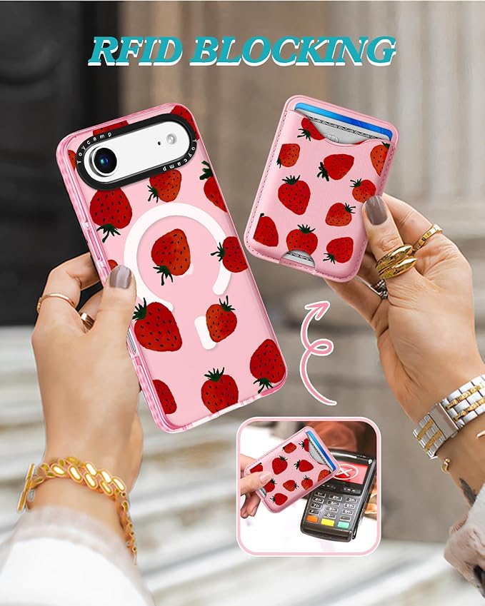 Toycamp for iPhone 17 Air Case - Compatible with Magsafe Credit Card Holder Wallet Magnetic Cute Women Teen Girls Kawaii Girly Unique Strawberry Design Phone Cover for Apple 17 Air