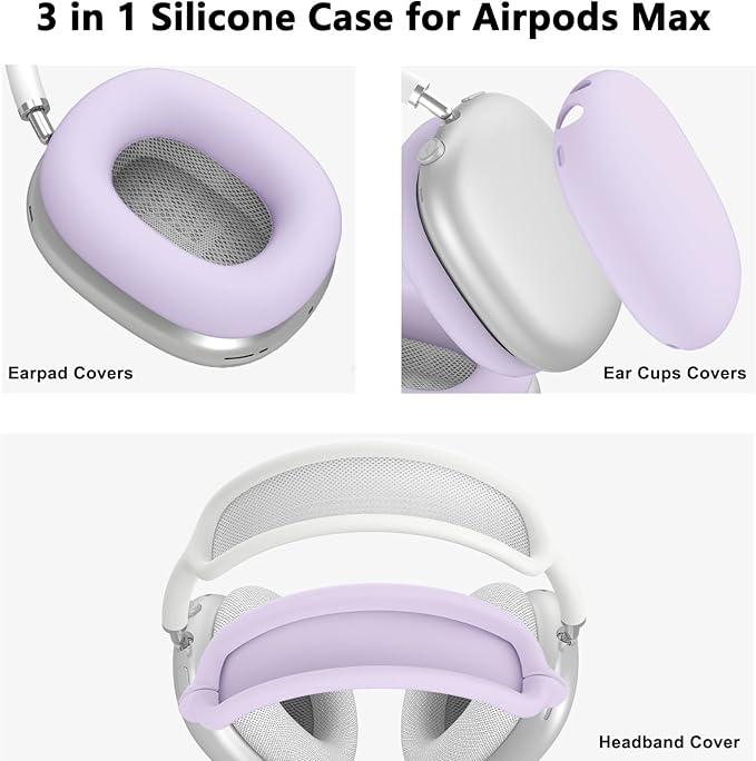 Silicone Case Cover for AirPods Max, Ear Pad Case/Ear Cups/Headband Cover for AirPods Max Headphones, Accessories Soft Silicone Protector for Apple AirPod Max New USB-C (2024) (Light Lilac)