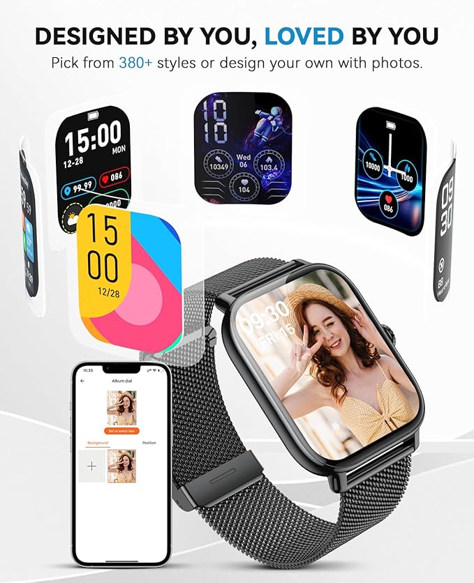 Smart Watches for Women Men (Make/Answer Calls), Steps Counter Fitness Watch for Android iPhone with 120+ Sports, IP68 Waterproof, Sleep Calorie Monitor, Pedometer (Black)