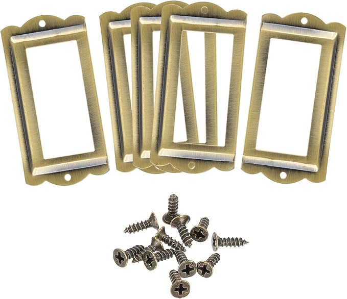 uxcell Metal Label Holders, 85x40mm 5pcs File Name Card Tag Label Holder Frame for Office Library Drawer Cabinet Shelves, Bright Bronze