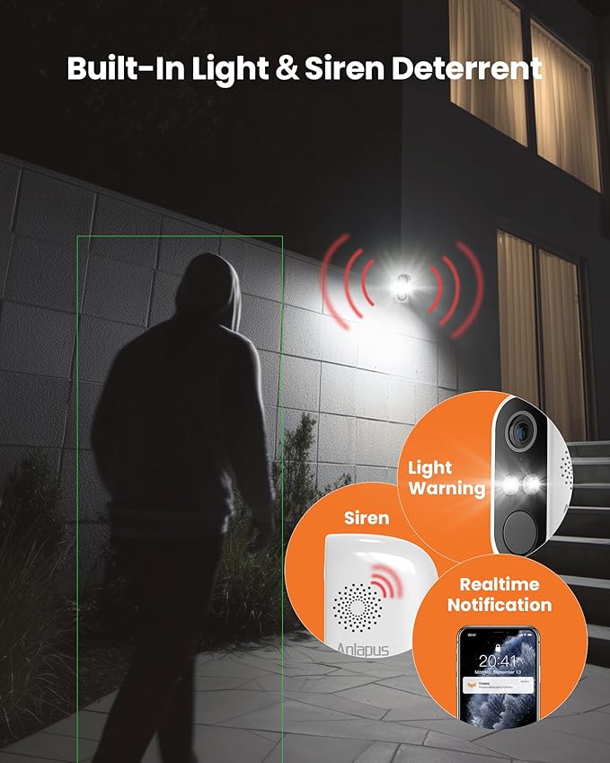 Anlapus 3MP 2K WiFi Security Camera Outdoor Indoor, WiFi6 & 2.4GHz Plug-in Cameras for Home Security, Color Night Vision, Human Vehicle Detection, Spotlight Siren Alarms, 24/7 Recording,Easy Install