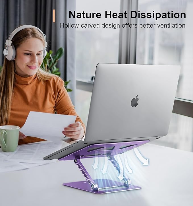 Adjustable Laptop Stand for Desk,Portable Laptop Stand Holder and Riser,Foldable Aluminum Notebook Computer Stands for MacBook Air Pro HP Lenovo Dell Samsung Chromebook, 10-15.6 inch, Purple