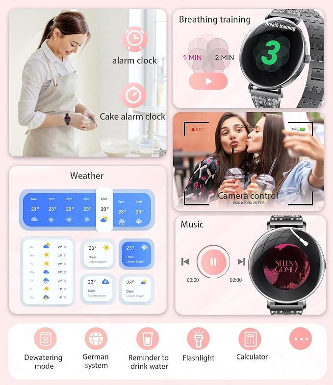 LIGE Ultra-Thin Smart Watch for Women(Answer/Make Calls),1.43" Always-on Display Smart Watch with Heart Rate,Clories Tracker 100+ Sports Modes, Women Smartwatch for Android iOS (Black-FV17-H)