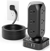 Flat Plug Power Strip Tower, TenTrend 40W Total Fast Charging Station, 10FT - Image 1